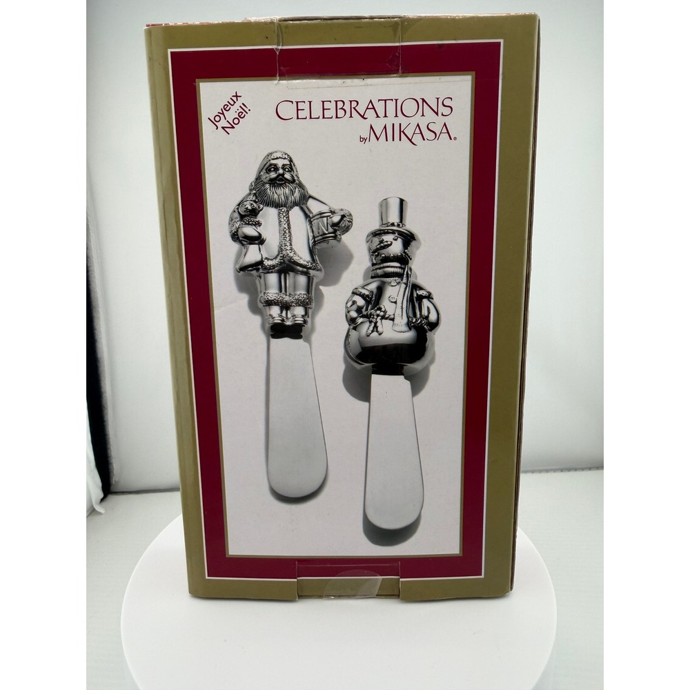 Mikasa Celebrations Christmas Spreader Set Santa Snowman Stainless Steel 2pc
